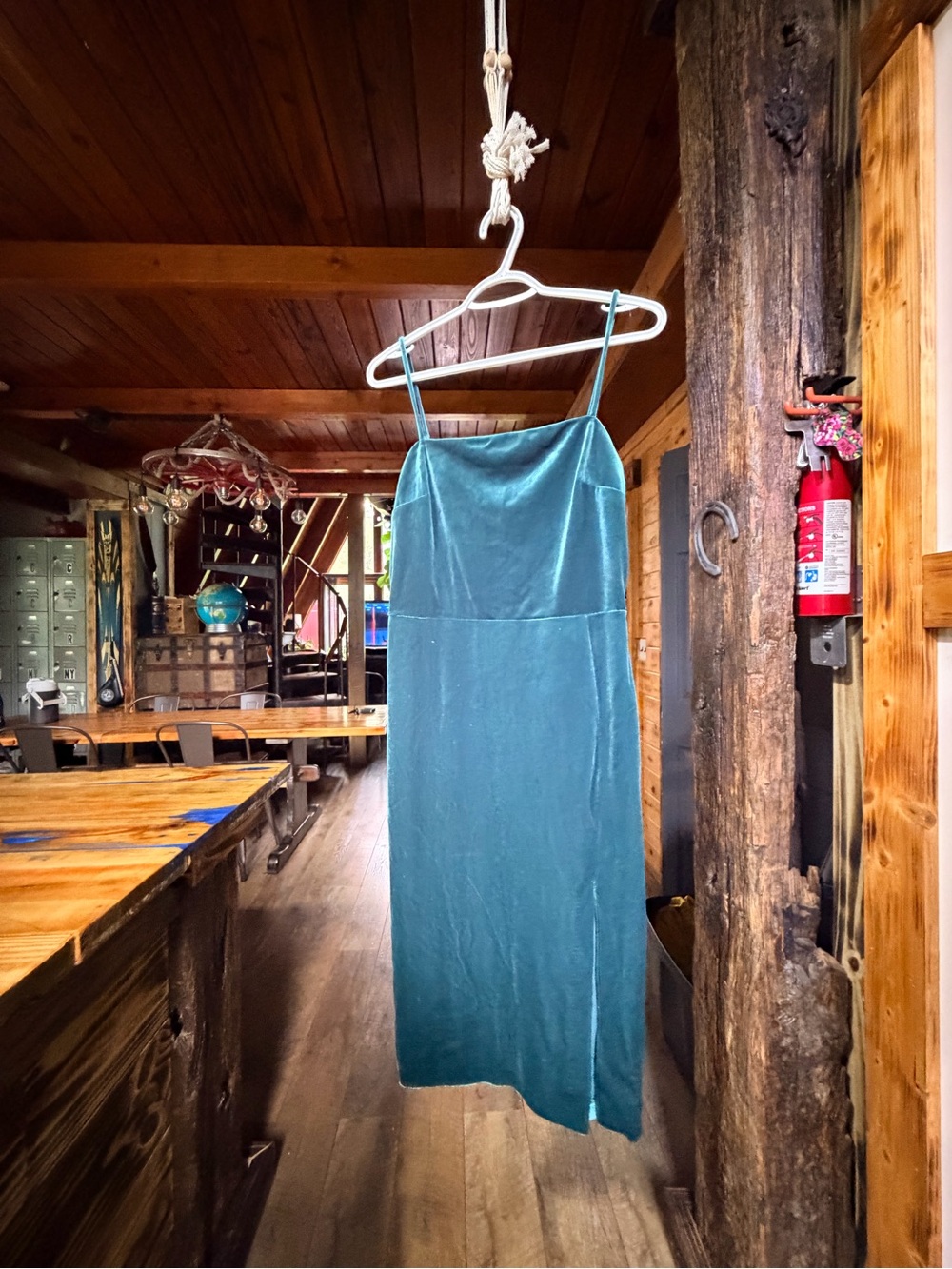 Express Teal Velvet Slip Dress with Spaghetti Straps
